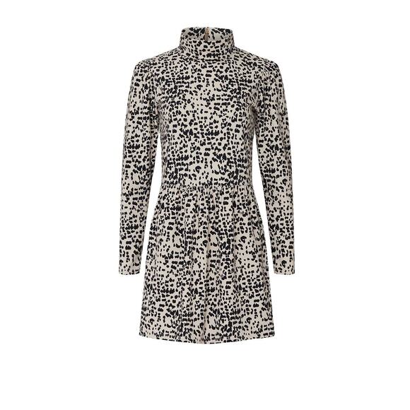 La Vie Rebecca Taylor White Black Dot Print High Neck A-Line Mini Dress Size M - Picture 6 of 16